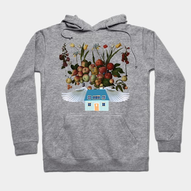 Flying Fruit Home | Fruits | Apples | Pears | Peaches | Funny Hoodie by Cosmic Story Designer